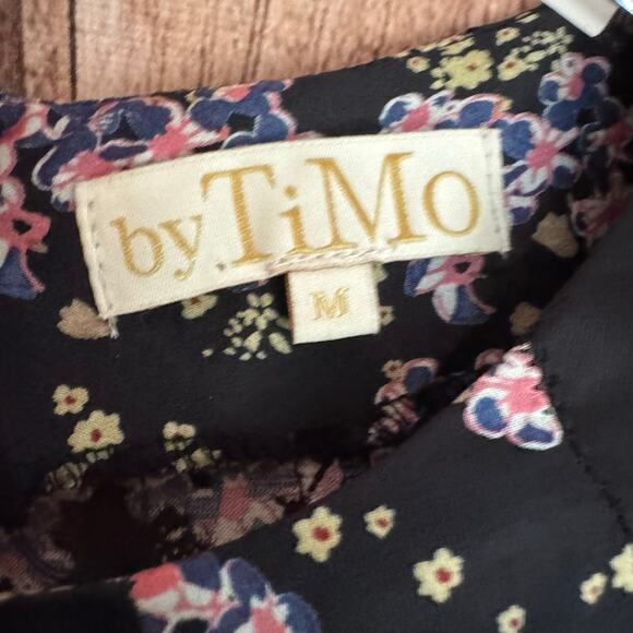 byTiMo Dress Floral Long Sleeve Mini Black Boho Romantic M Cottagecore Chic - Picture 8 of 8